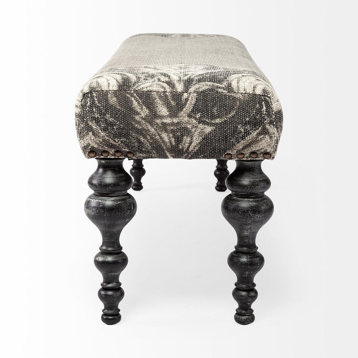 Alhambra 55L x 14W Upholstered Gray Seat with Black Wood Legs Accent Bench, Benche by Mercana, 55" length x 14" width x 18" height View 6