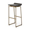 Givens 30.25'H Seat Height Brown Wood Seat Gold Metal Base Stool, Counter & Bar Stool by Mercana, 14.1" length x 15.8" width x 32" height thumbnail 1