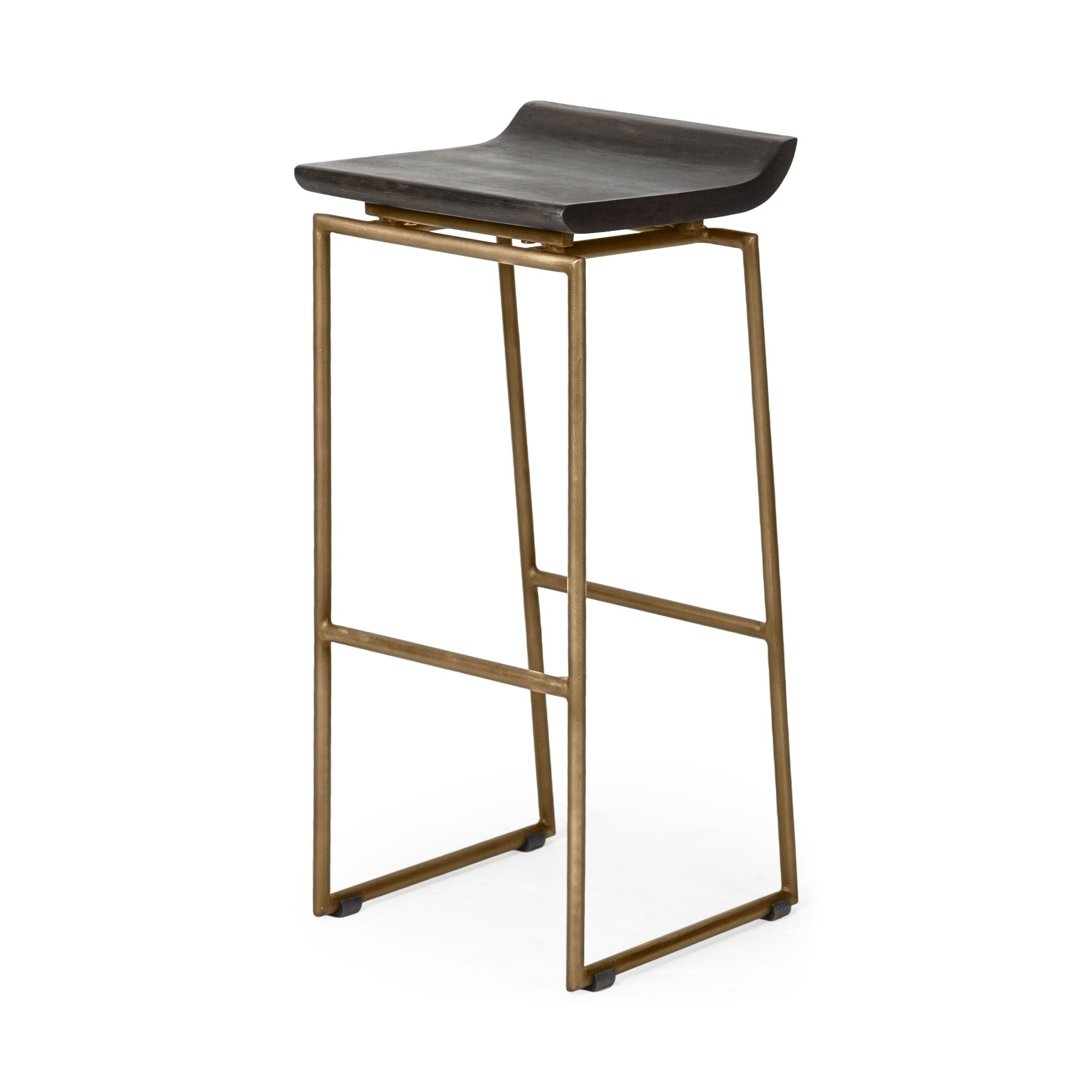 Givens 30.25'H Seat Height Brown Wood Seat Gold Metal Base Stool large image 