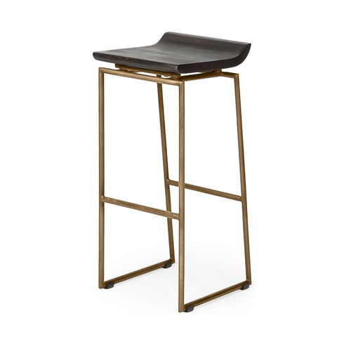 Givens 30.25"H Seat Height Brown Wood Seat Gold Metal Base Stool
