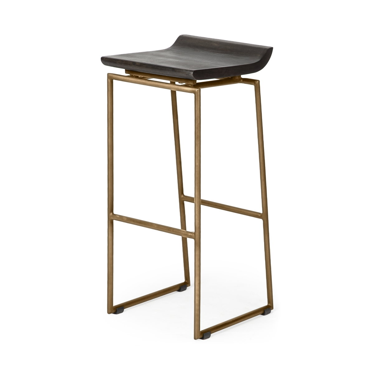 Givens Low Back 32in Seat Bar Stool | Brown Wood with Gold Metal, Counter & Bar Stool by Mercana, 14.1" length x 15.8" width x 32" height View 1