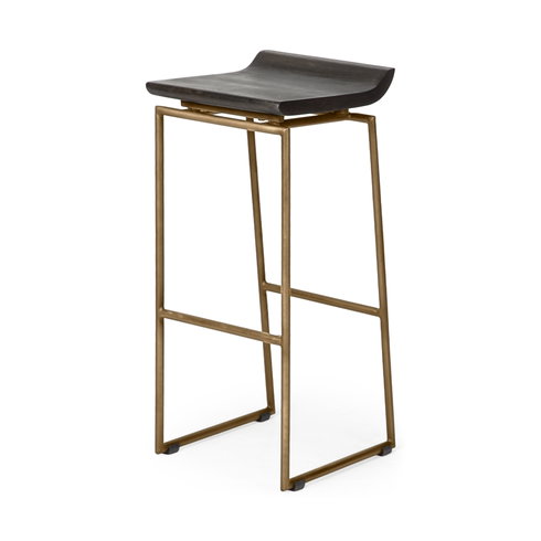 Givens Low Back 32in Seat Bar Stool | Brown Wood with Gold Metal