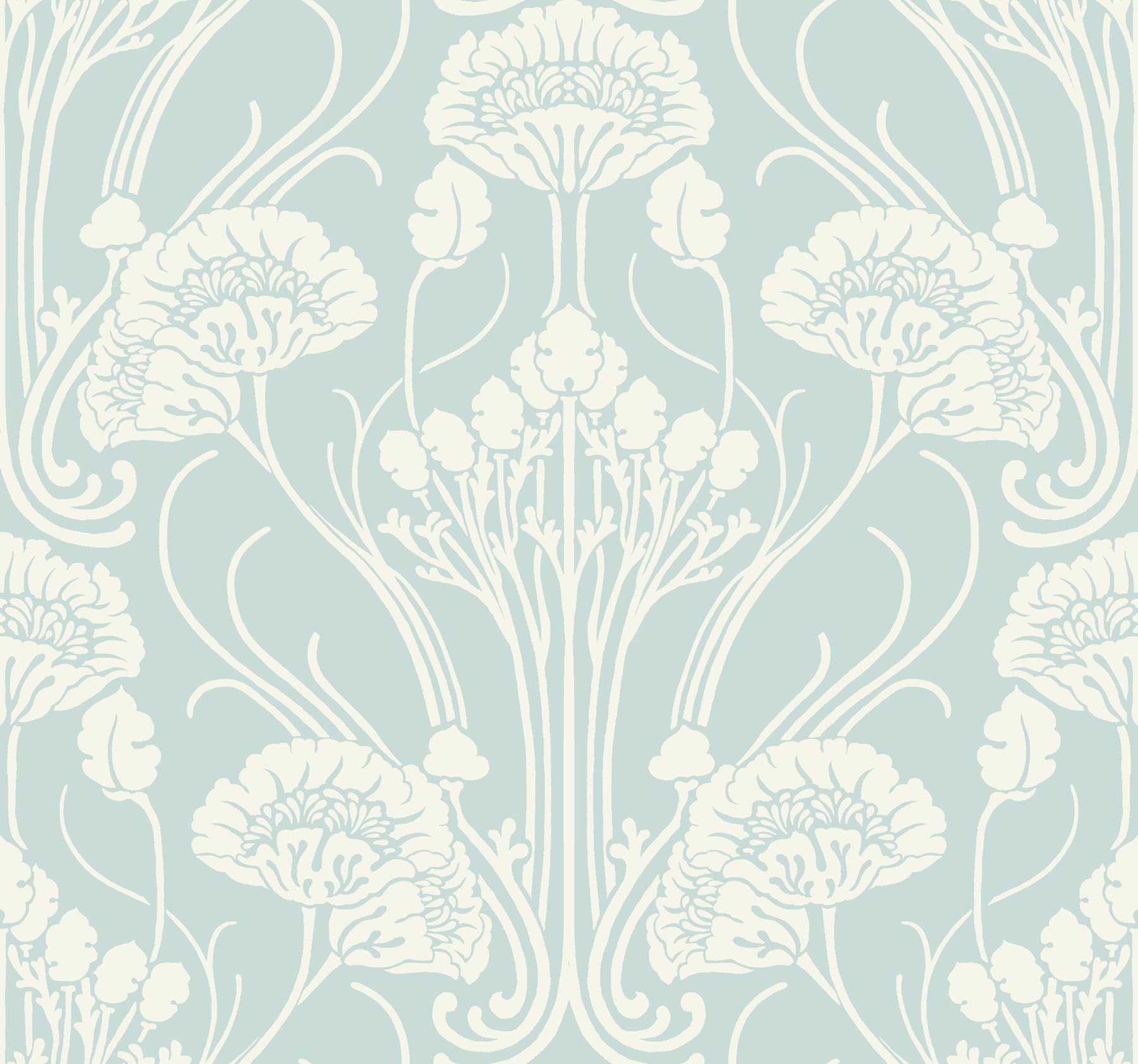 Nouveau Damask Blue Wallpaper, by York Wall, 27' length x 2'3" width x 0.02" depth View 1