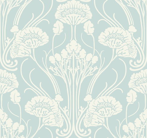 Nouveau Damask Blue Wallpaper