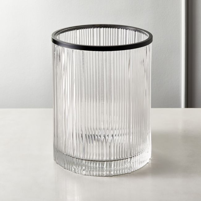 Online Designer Bathroom Athena Black Ribbed Glass Round Wastecan