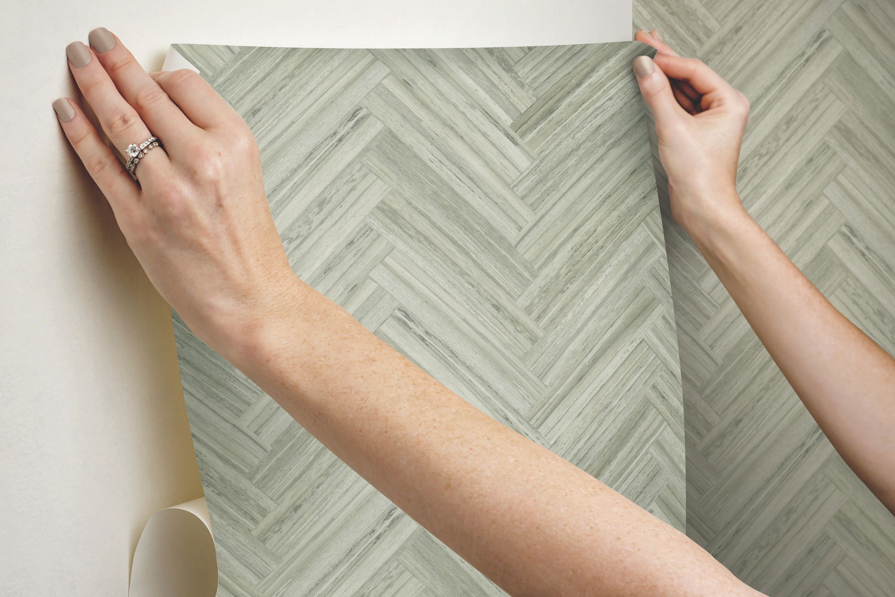 Hermosa Herringbone Brown Peel & Stick Wallpaper large image 