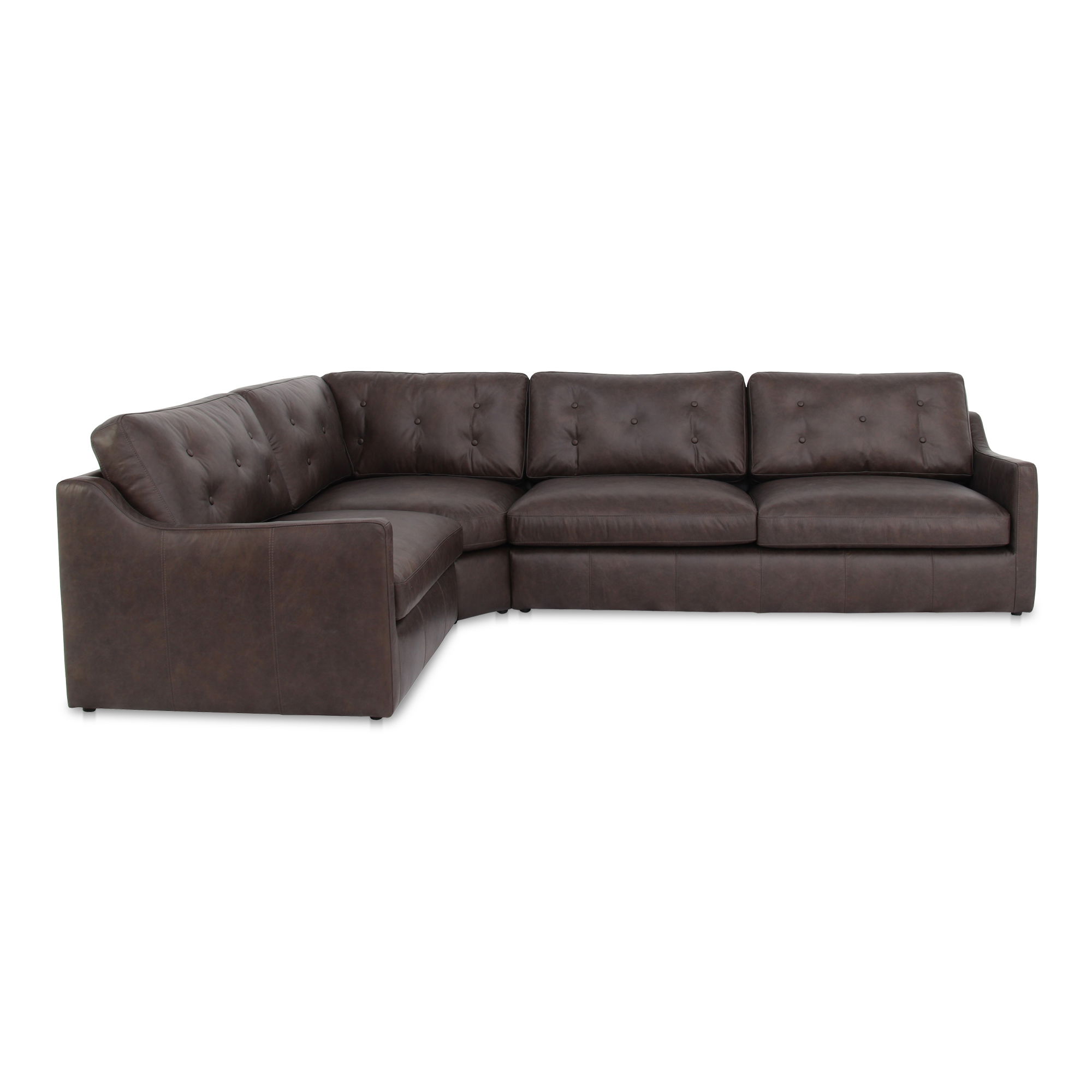 Thurlow 3 Piece Left Modular Sectional Espresso Brown Leather, Sectional Sofa by Moe's Home, 123.1" width x 33" height x 90.5" depth View 1