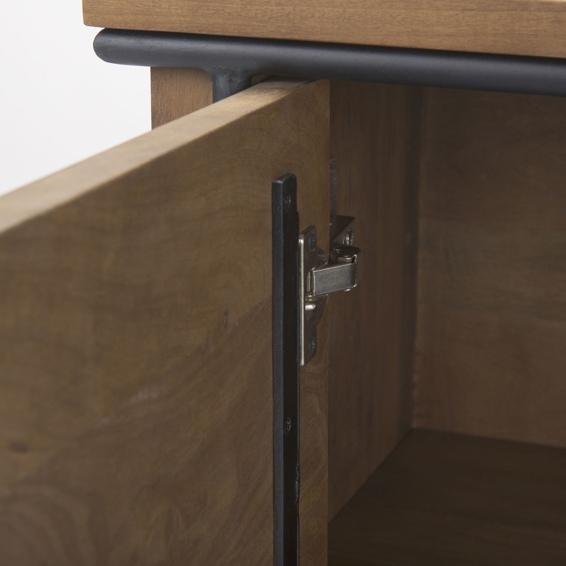 Maddox  40.0L x 18.5W x 32.75H Brown Solid Wood Black Metal 2 Door Accent Cabinet large image 