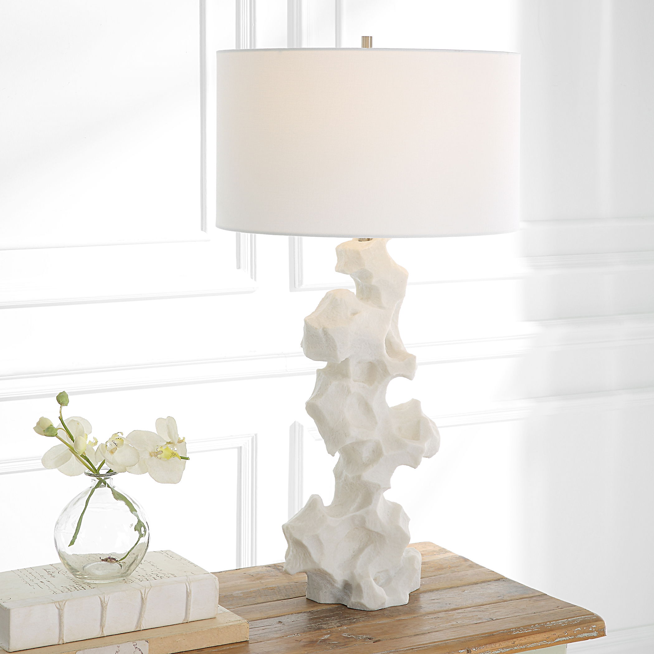 Remnant White Marble Table Lamp, by Uttermost, 17" width x 32" height x 17" depth View 2