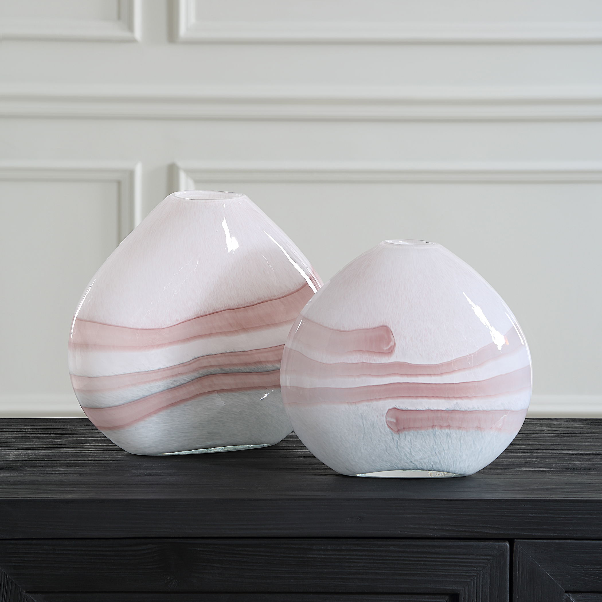 Blush Swirl Glass Vases, S/2 large image 