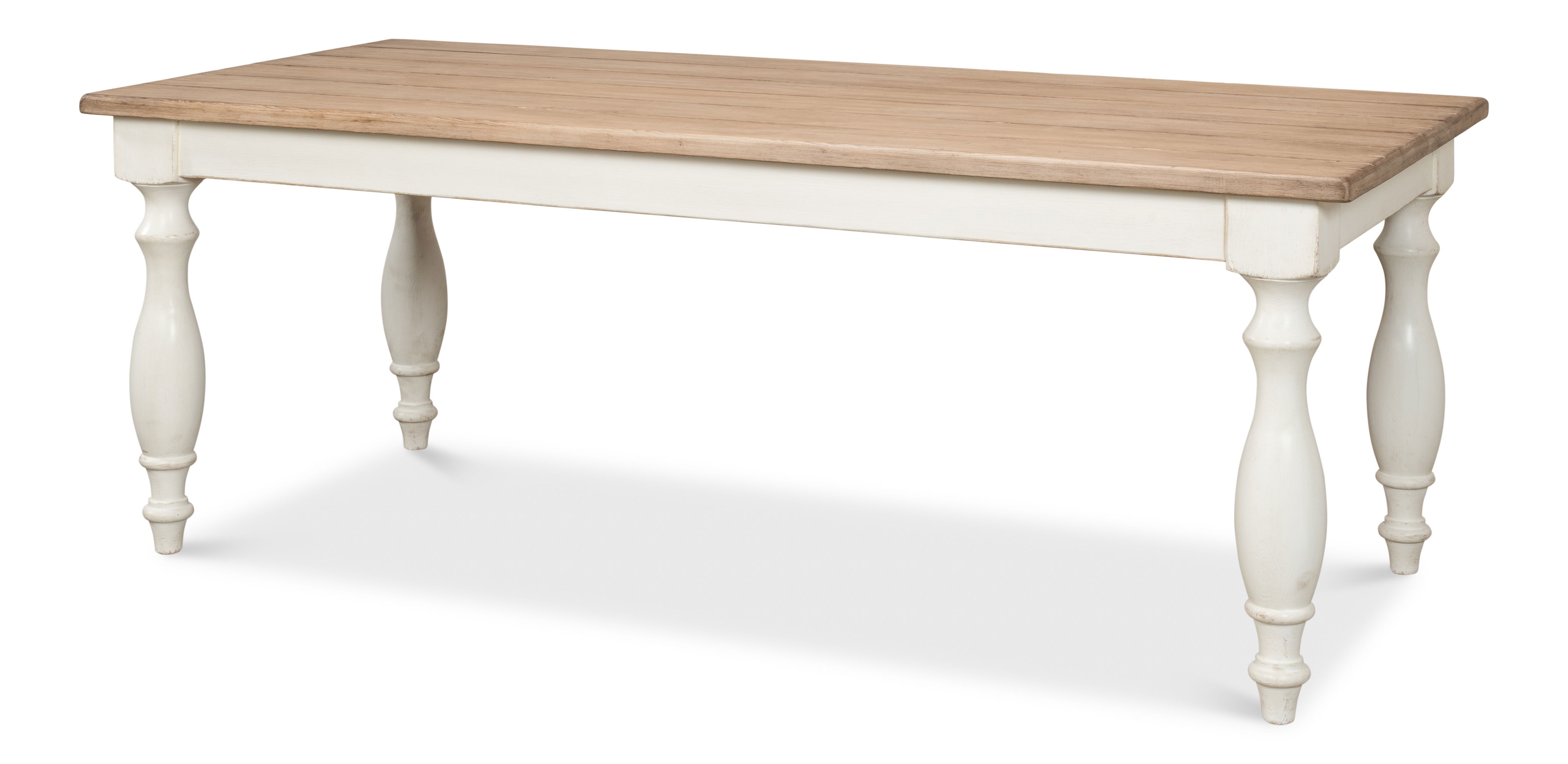 Brie Dining Table, Ant.White/Natural Top, by Sarreid, 84" length x 37" width x 31" height View 1