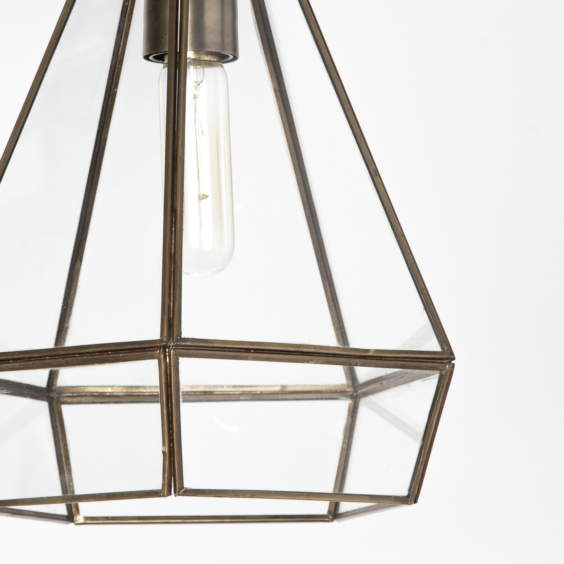 Prima 9.5x12.5 Gold Metal and Glass Pyramid Pendant Light, by Mercana, 9.5" length x 9.5" width x 12.5" height View 7