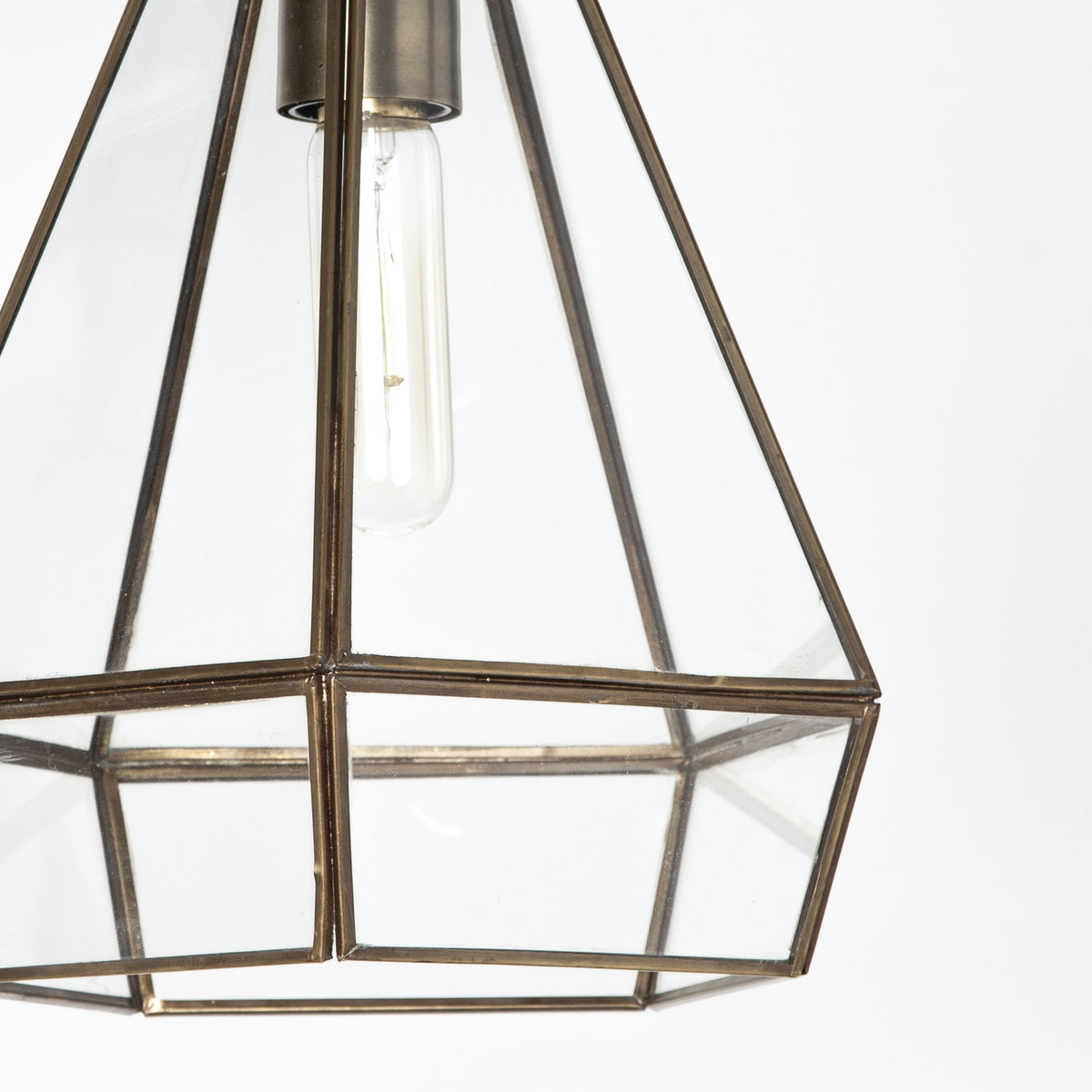 Prima 9.5x12.5 Gold Metal and Glass Pyramid Pendant Light, by Mercana, 9.5" length x 9.5" width x 12.5" height View 7