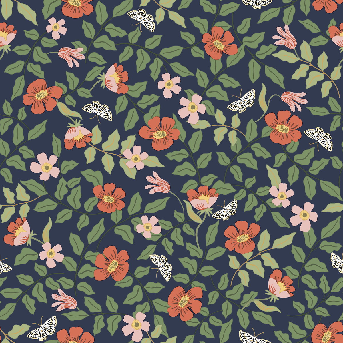 Primrose Rose & Navy Peel & Stick Wallpaper, by York Wall, 20' length x 1'8.5" width x 0.02" depth