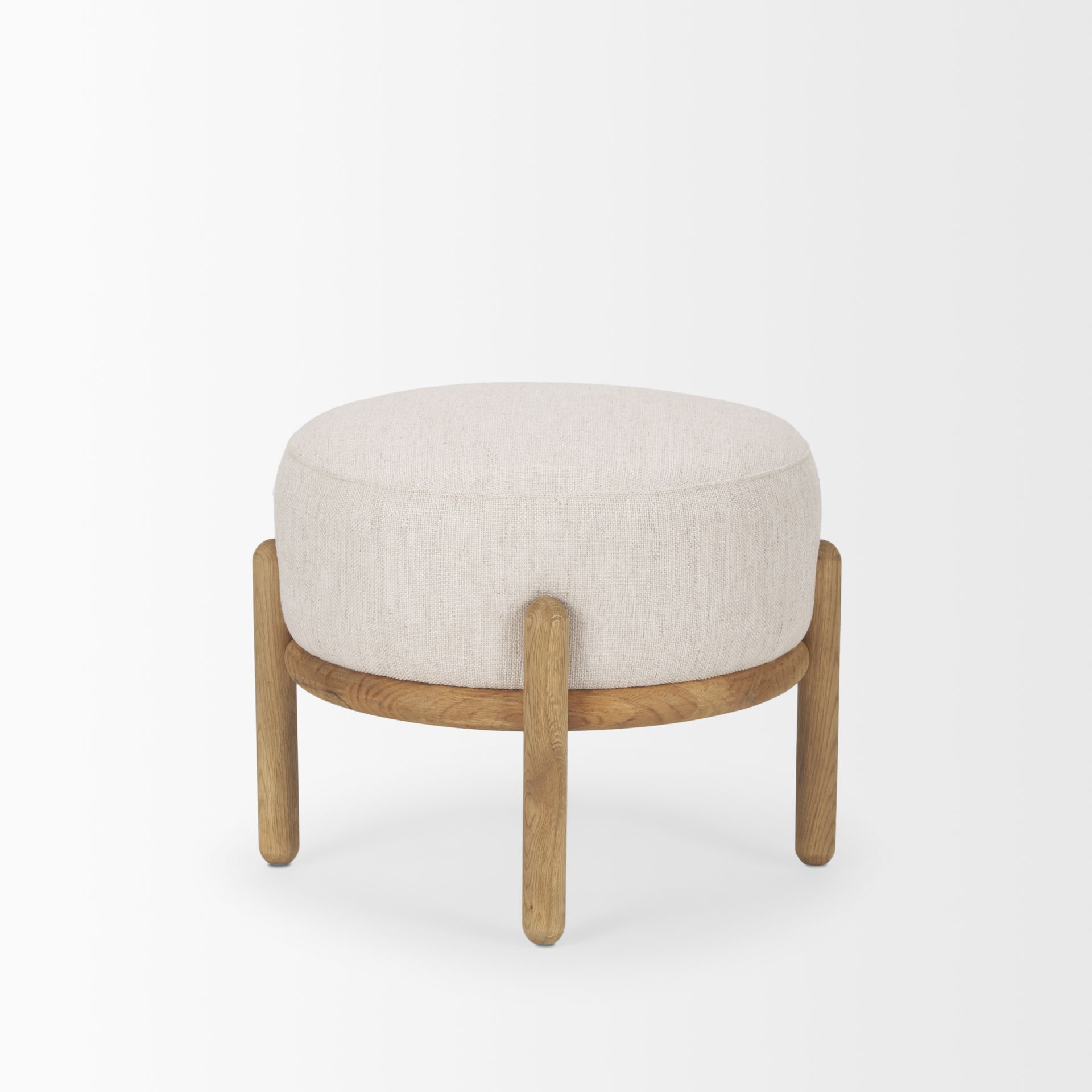 Gwynn Beige Fabric with Light Brown Wood Pouf, Ottoman by Mercana, 22.05" length x 22.05" width x 18.11" height View 4