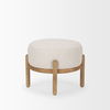 Gwynn Beige Fabric with Light Brown Wood Pouf, Ottoman by Mercana, 22.05" length x 22.05" width x 18.11" height thumbnail 4