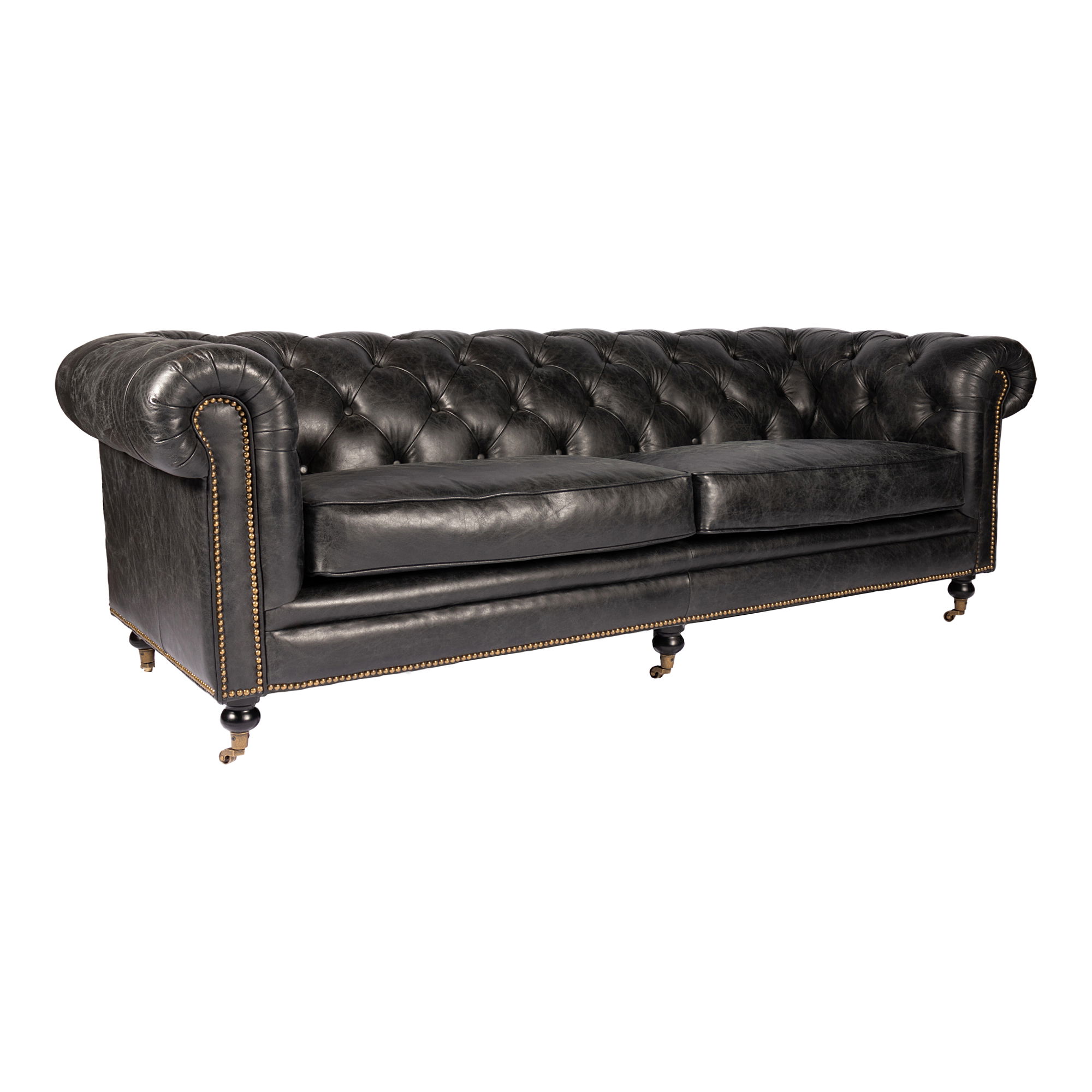 Birmingham Sofa Black Leather, Sofas & Sectional by Moe's Home, 87" width x 29" height x 36" depth View 2