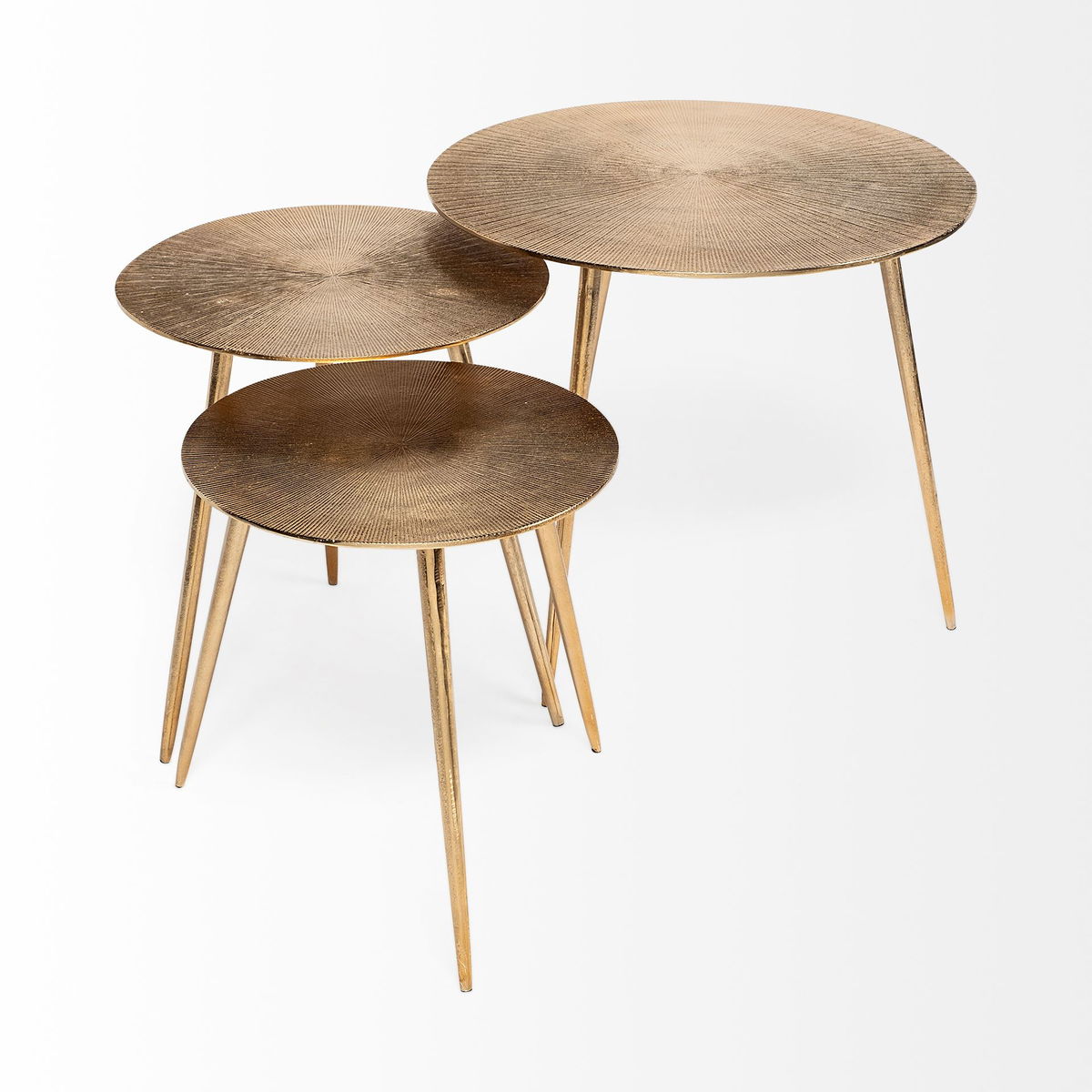 Reva III (Small) 16L x 16W Gold Round Top Cast Aluminum Accent Table, Side & End Table by Mercana, 16.25" length x 16.25" width x 17" height View 5