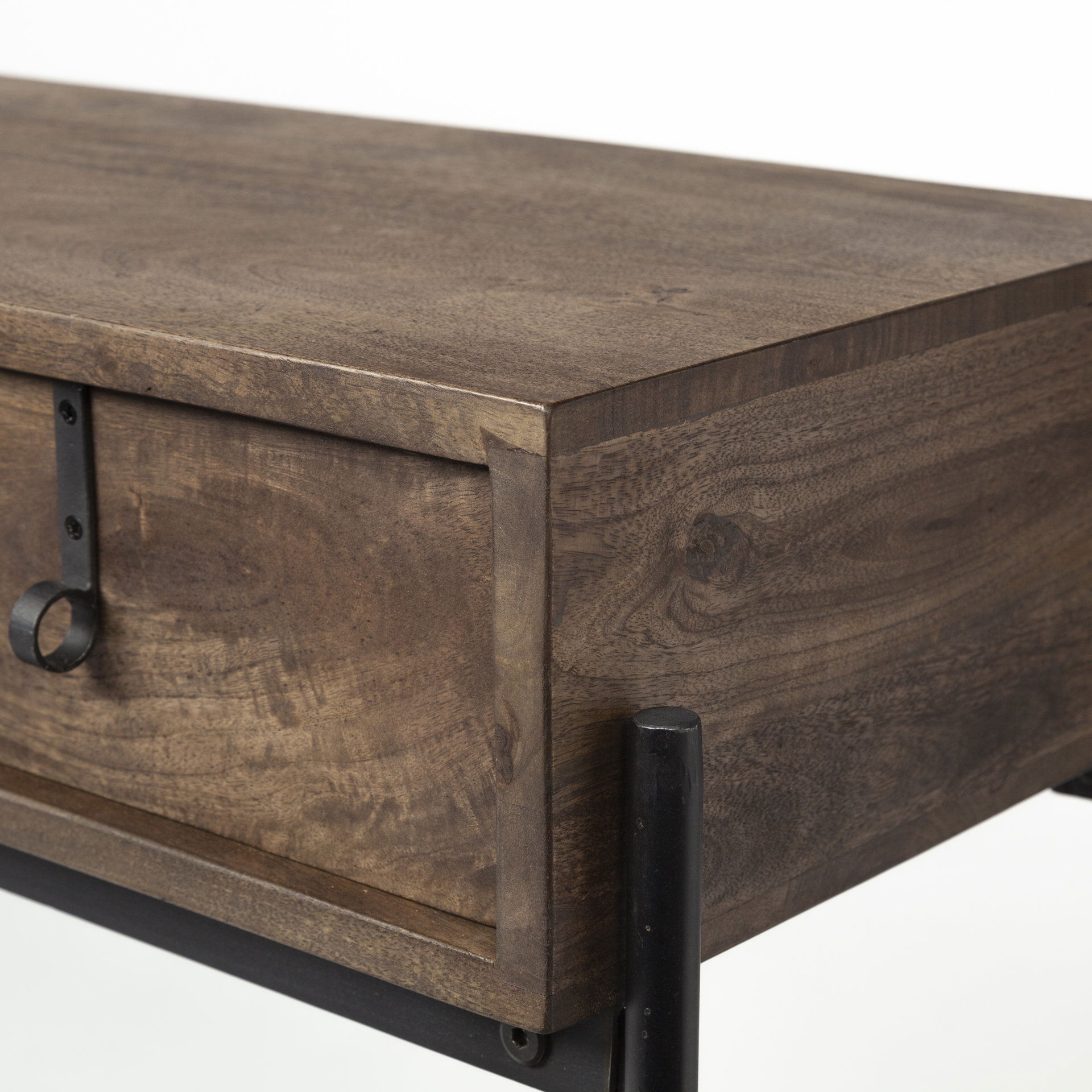 Glenn III 56L x 14W Dark Brown Wood with Black Iron Frame, 4 Drawer Console Table, by Mercana, 55.5" length x 14.5" width x 30" height View 9