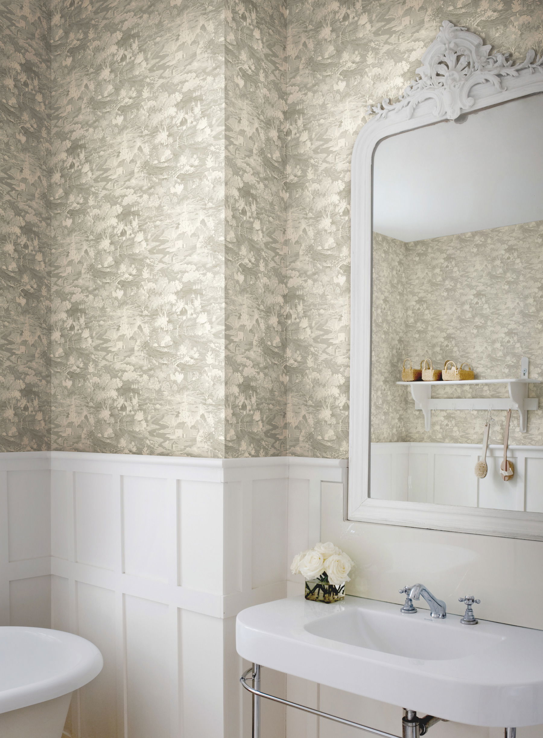 Homestead Grey & Off White Wallpaper, by York Wall, 27' length x 2'3" width x 0.02" depth View 2
