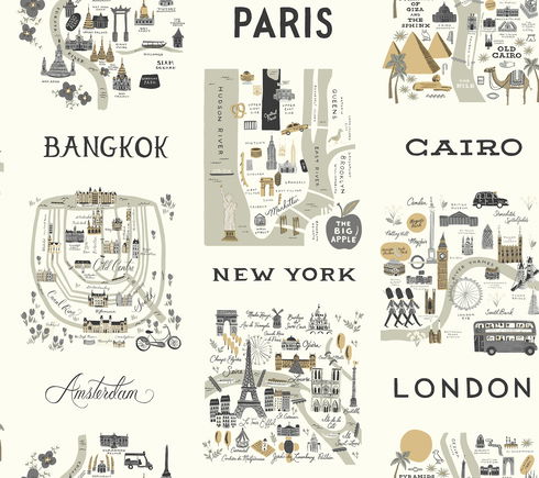 City Maps Grey & Gold Wallpaper