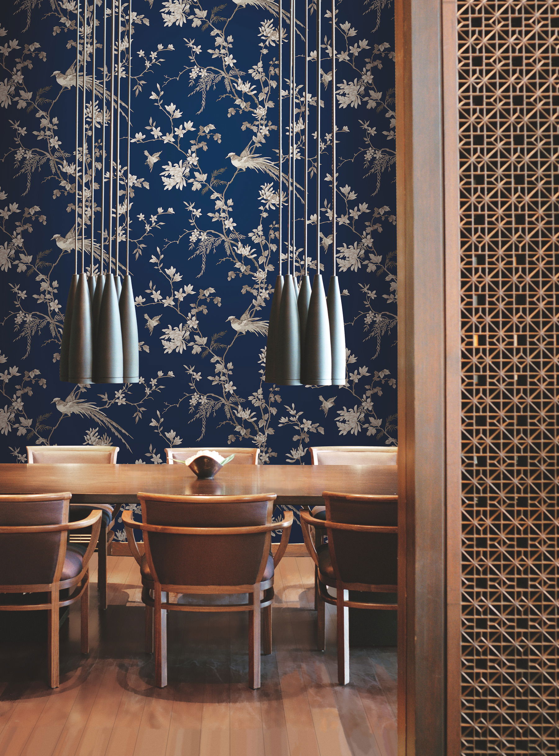 Bird & Blossom Chinoserie Blue Wallpaper large image 