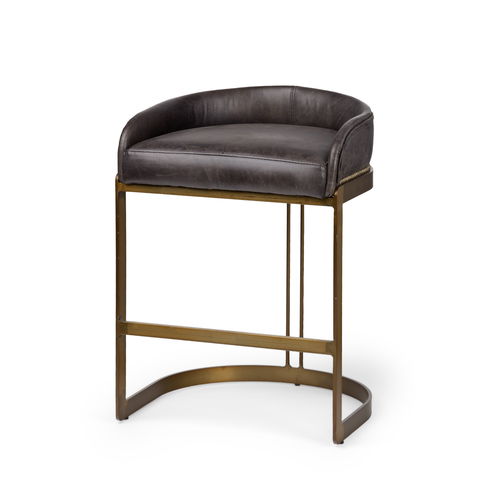 Hollyfield 29" Total Height Black Leather Seat Gold Metal Base Stool