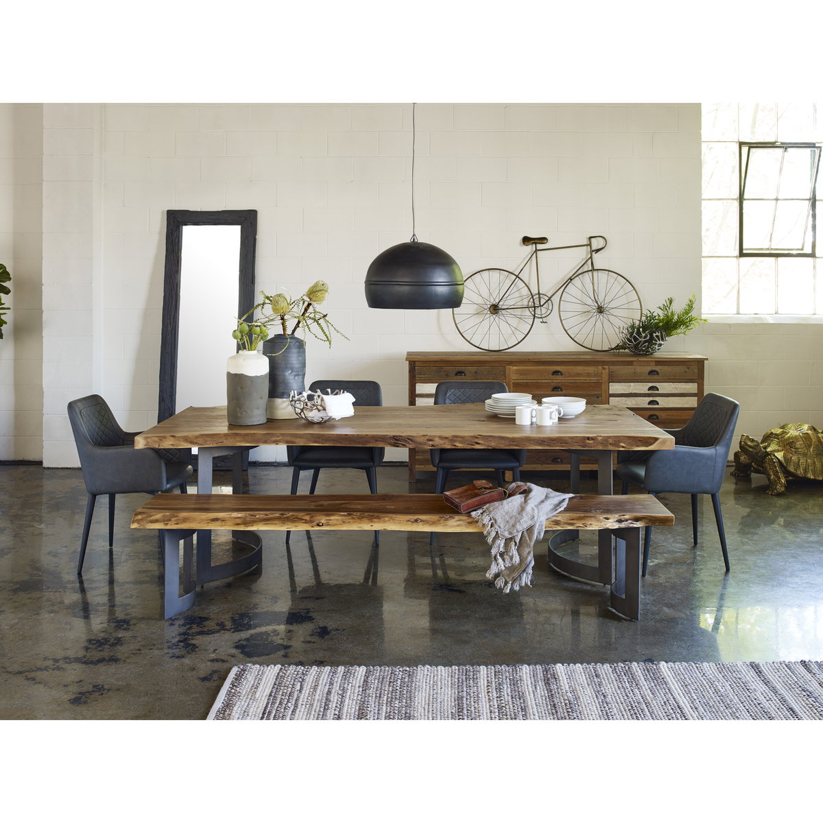 Bent Bench Large Brown, Benche by Moe's Home, 108" width x 18" height x 15" depth View 10
