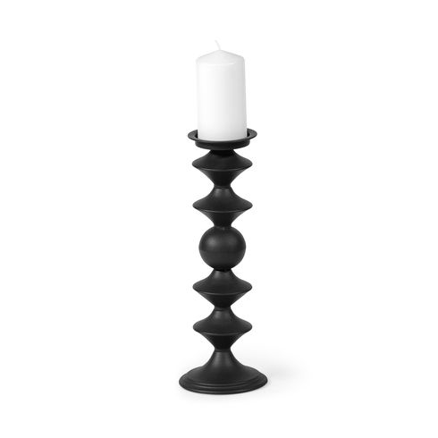 Candelero II Large Black Metal Grooved Table Candle Holder