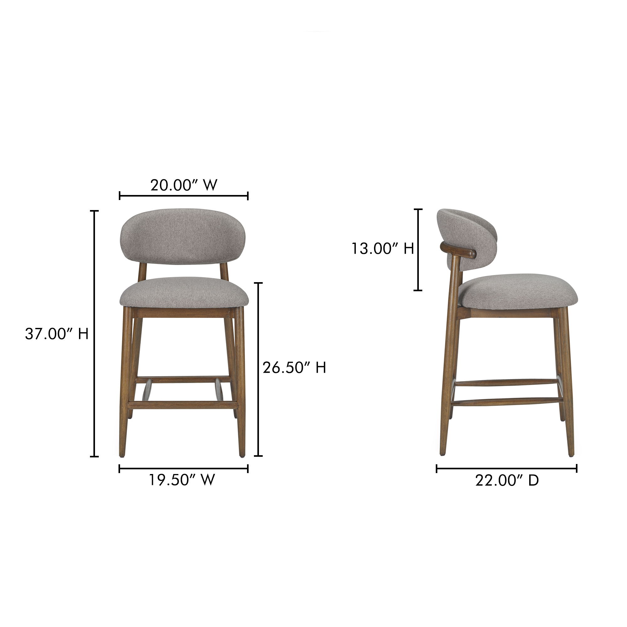 Ellie Counter Stool Light Brown, Counter & Bar Stool by Moe's Home, 19.5" width x 37" height x 22" depth View 7