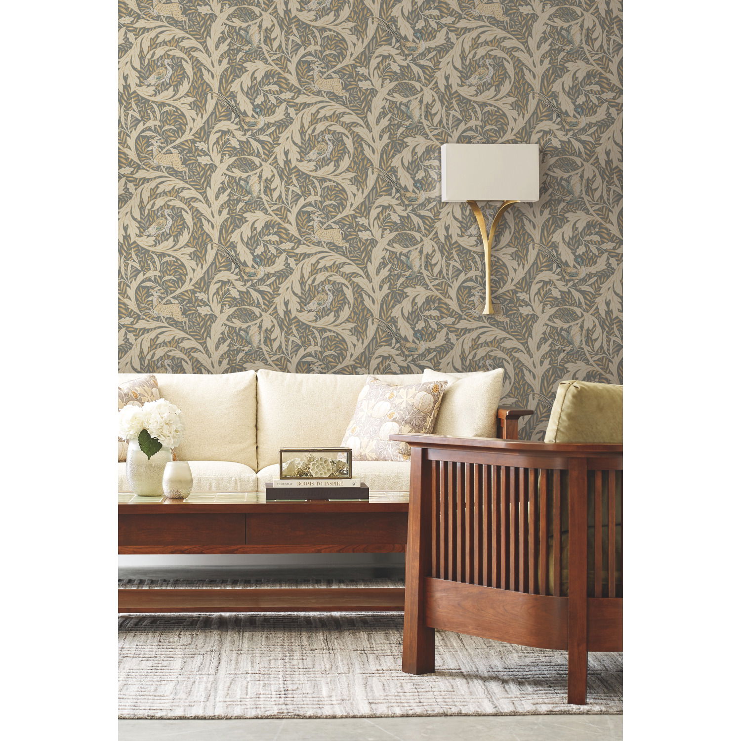 Woodland Tapestry Neutral Metallic Wallpaper large image 