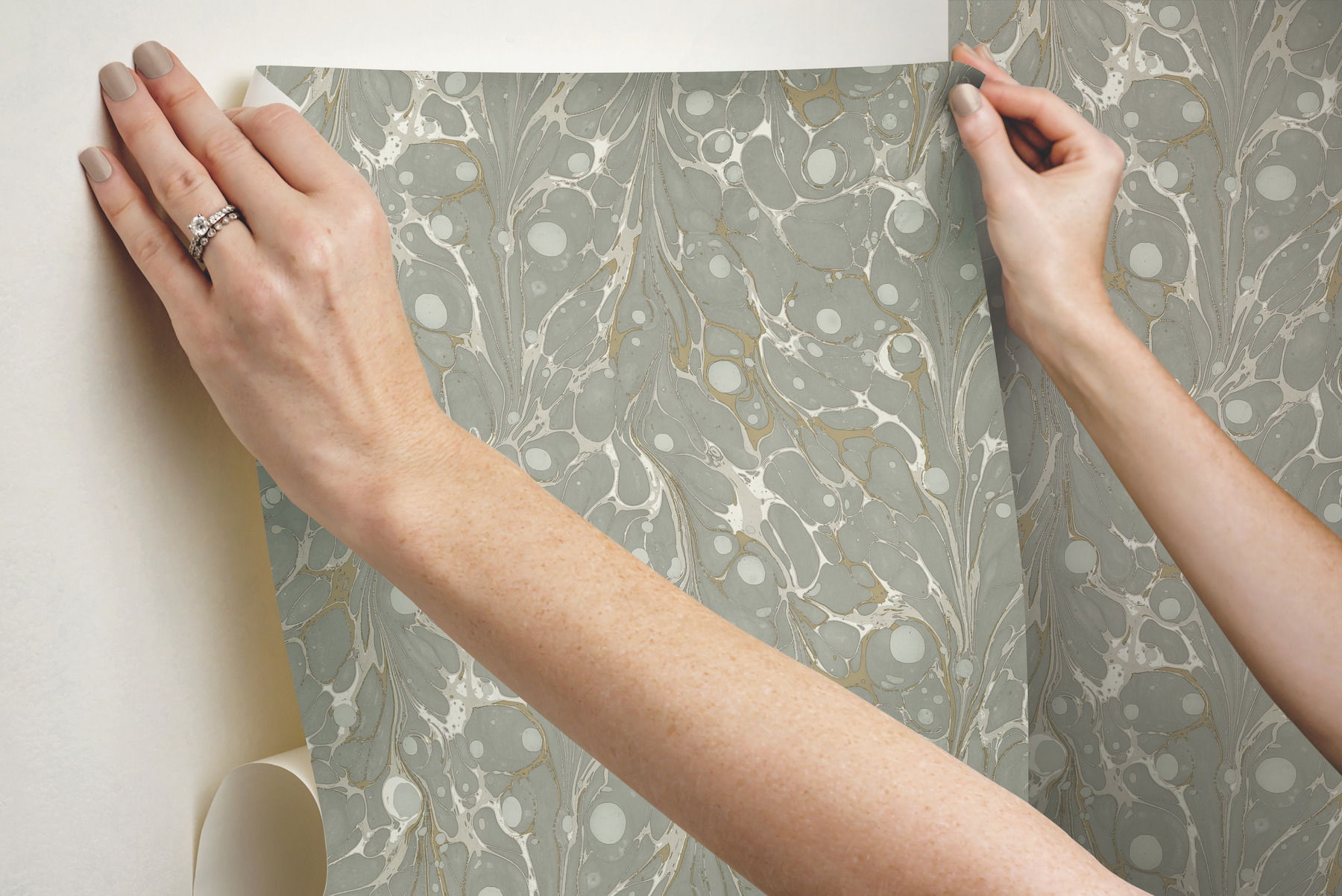 Marbled Endpaper Neutral Peel & Stick Wallpaper large image 