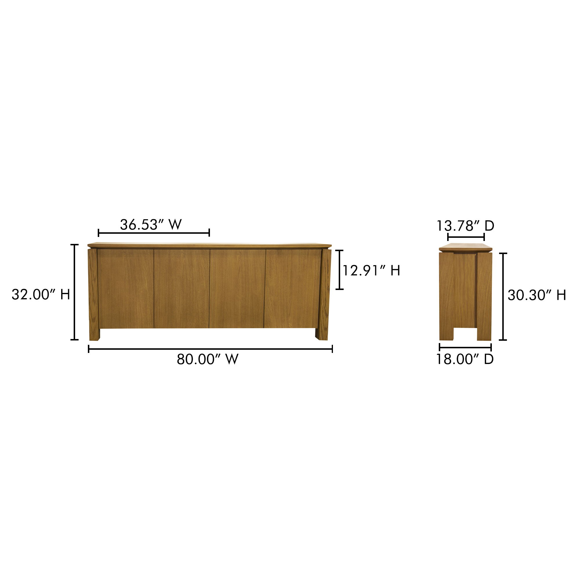 Brook Sideboard Country Oak, Cabinets & Sideboard by Moe's Home, 80" width x 32" height x 18" depth View 8