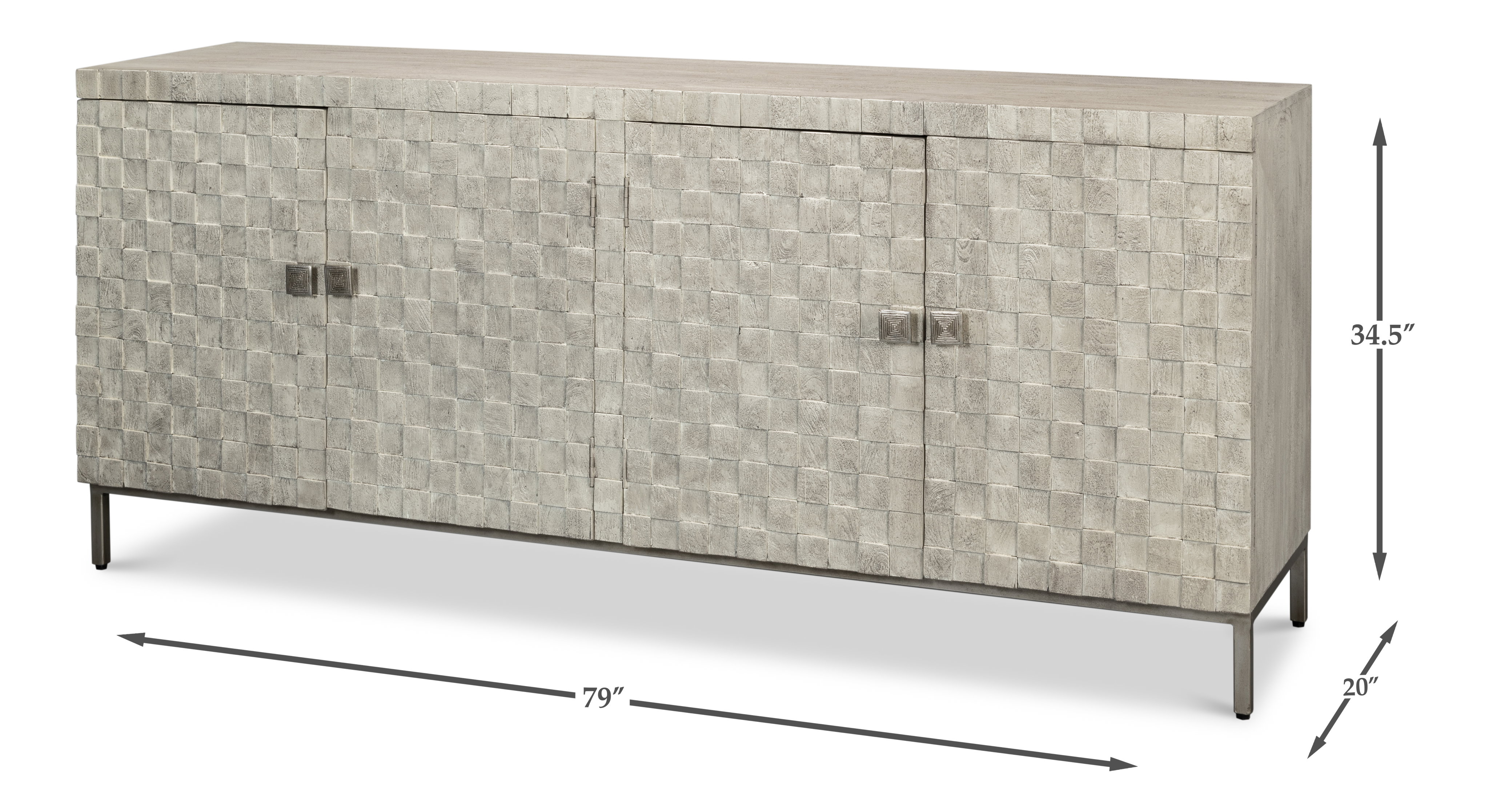 Cubist Four Door Sideboard, Cabinets & Sideboard by Sarreid, 79" length x 20" width x 34" height View 13