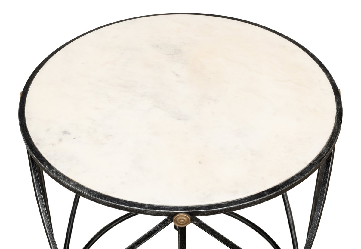 Drum & Fife Lamp Table  Aged Wht Marble, by Sarreid, 2' length x 2' width x 2'5" height View 12