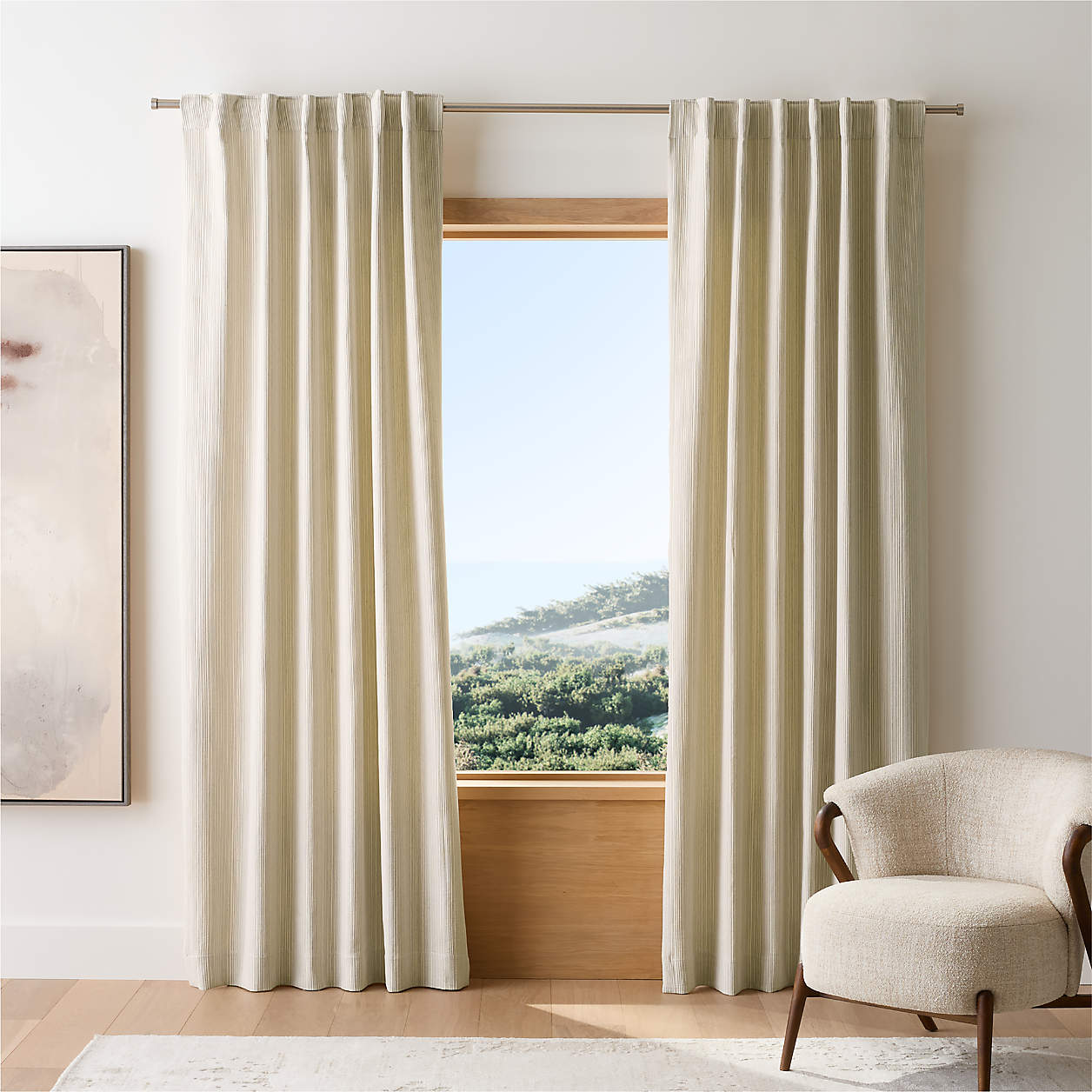 Online Designer Dining Room Matelasse Ivory with Black Stripe Organic Cotton Window Curtain Panel 52"x96"