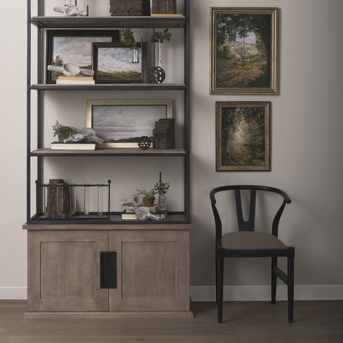 Trixie I Black Wooden Base with Dark Taupe Fabric Seat Dining Chair