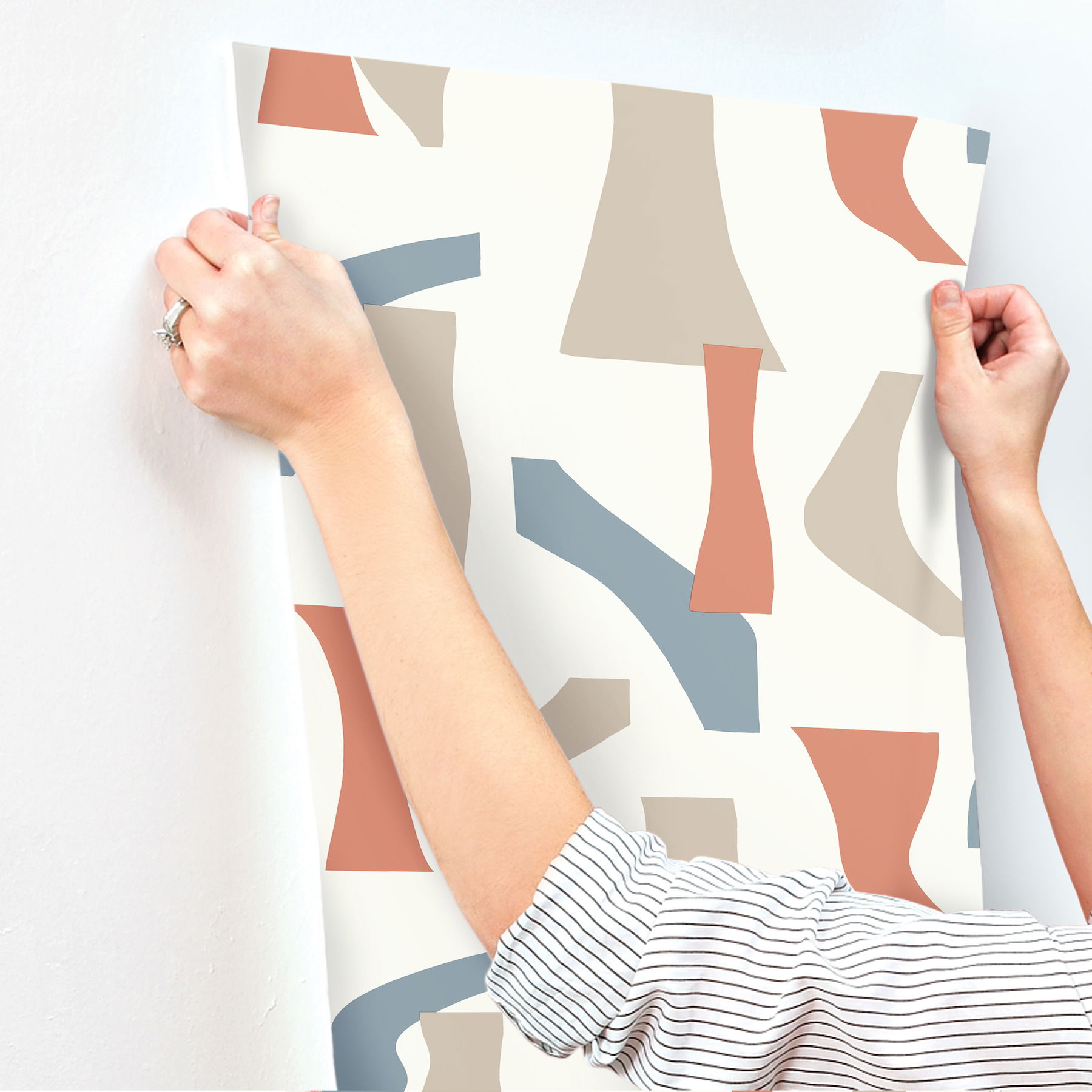 Modernist Coral & Blue Peel & Stick Wallpaper large image 