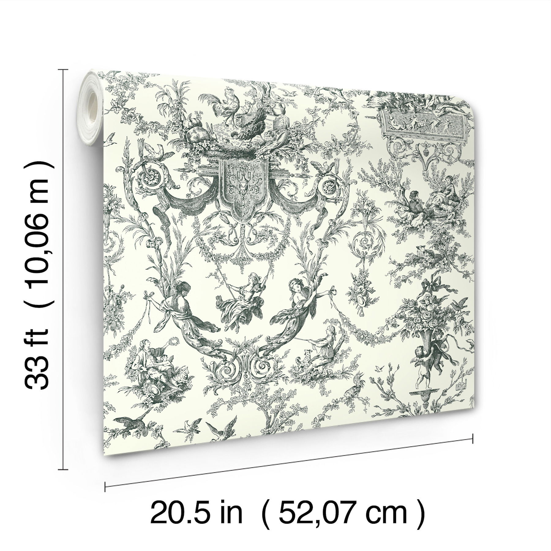 Old World Toile Black & White Wallpaper large image 