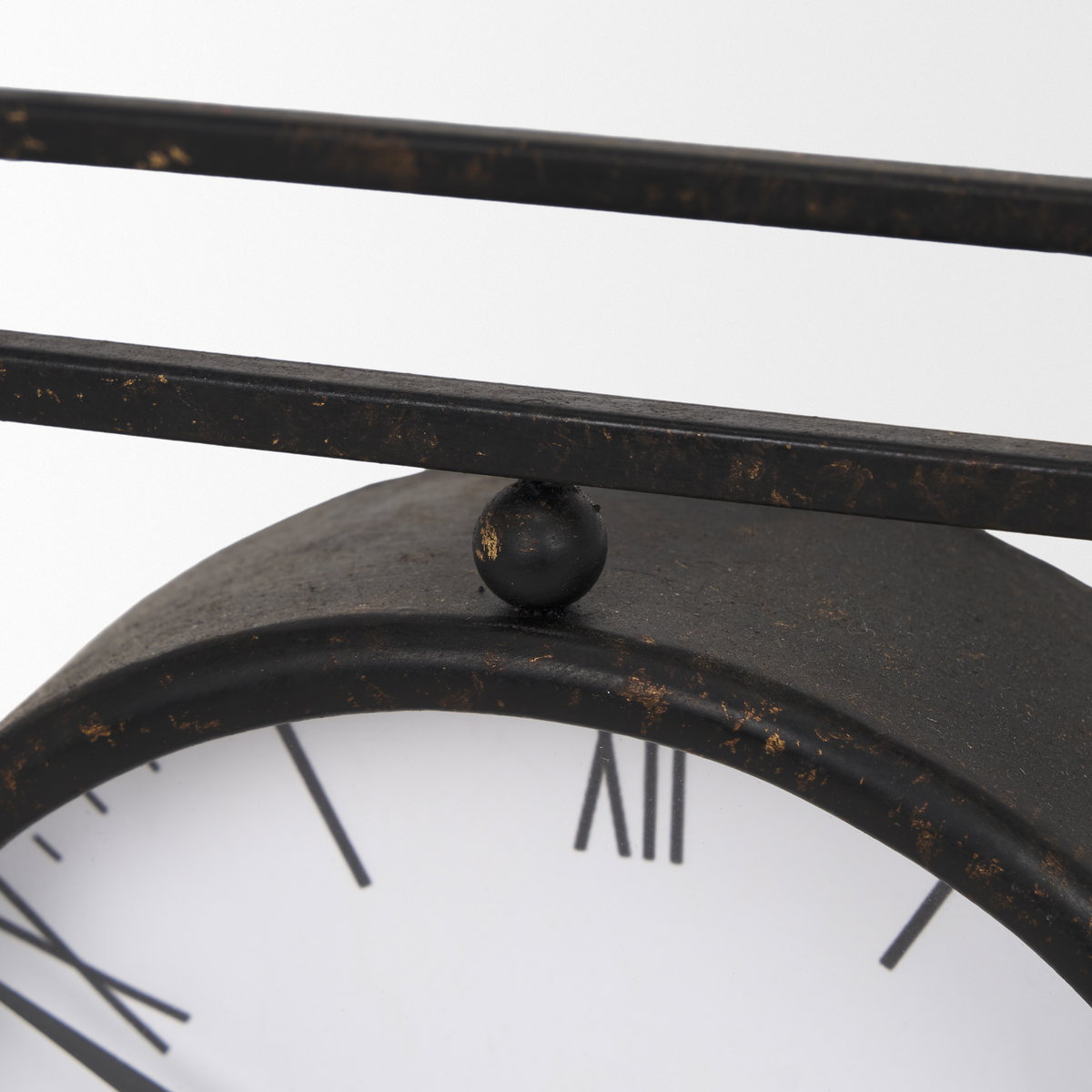 Raisa Black with Gold Antiquing Metal Table Clock, by Mercana, 3.05" length x 1.28" width x 3.05" height View 8