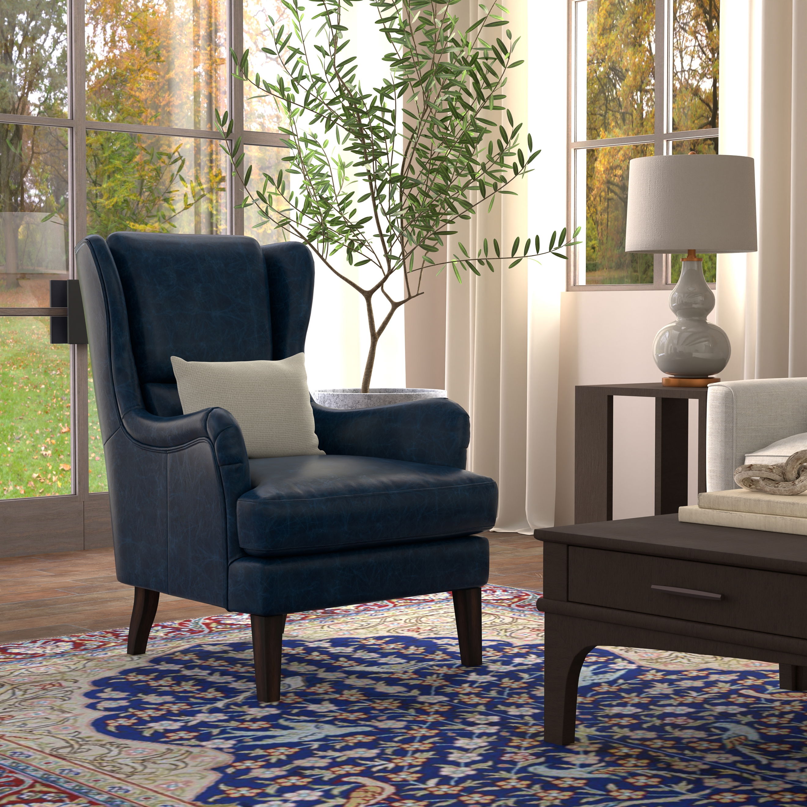 Elite Wing Lounge Chair, Chateau Blue, Seating by Sarreid, 28" length x 36" width x 40" height View 14