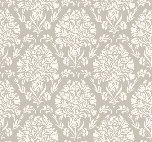 Block Print Damask Grey Wallpaper