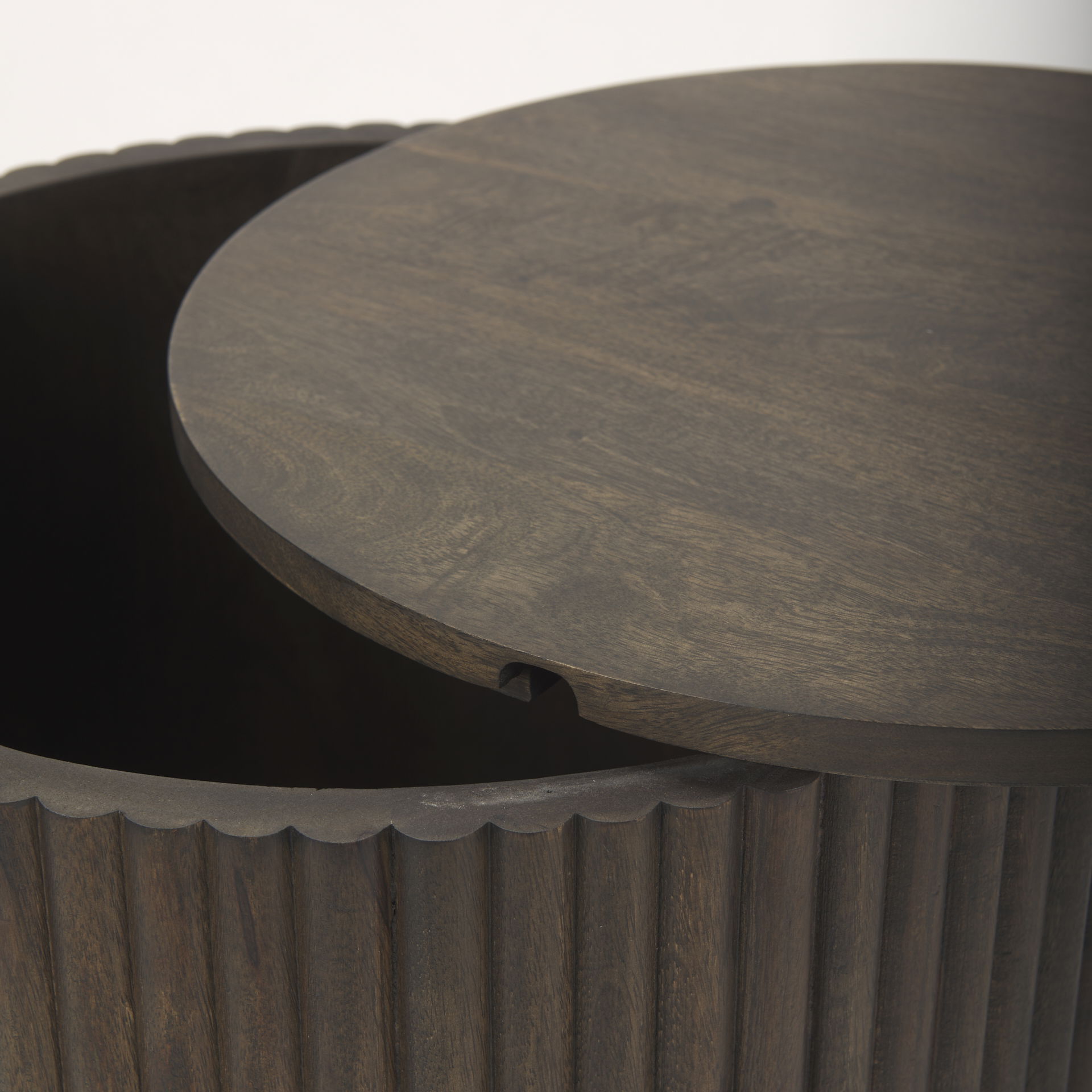 Terra 18L x 18W x 22H Dark Brown Wood Fluted Round Side Table large image 