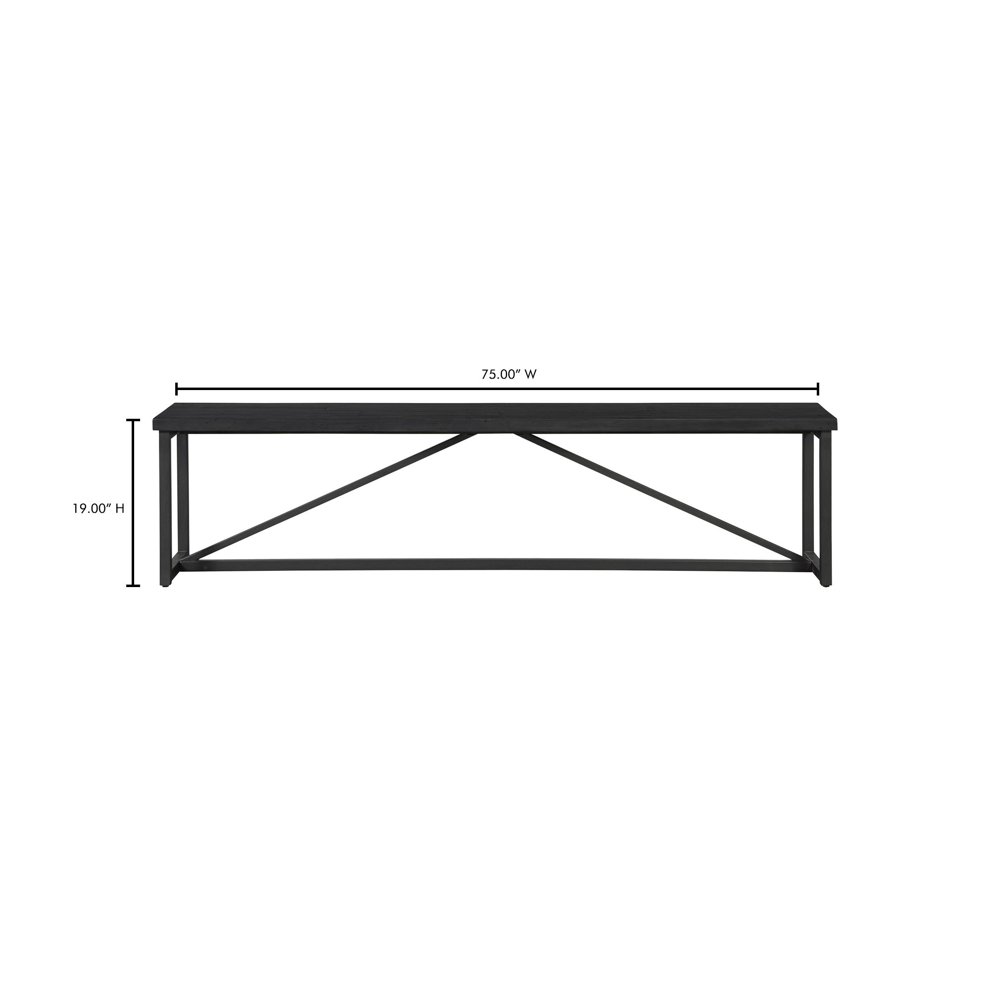 Sierra Bench Black, Benche by Moe's Home, 75" width x 18.25" height x 14" depth View 8