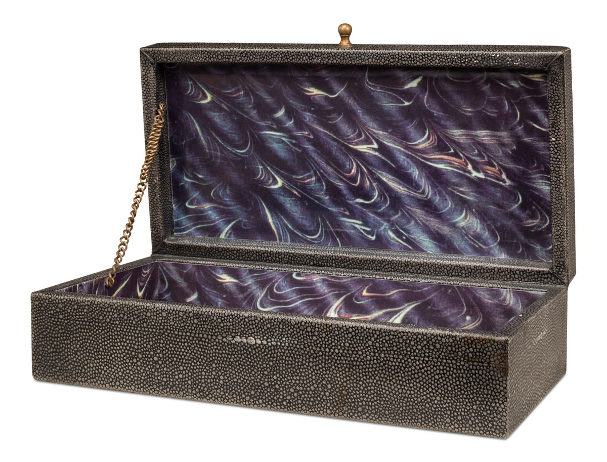 Gatsburg  Shagreen Box  Ant.Grey S/2, by Sarreid, 6" length x 1' width x 3" height View 9