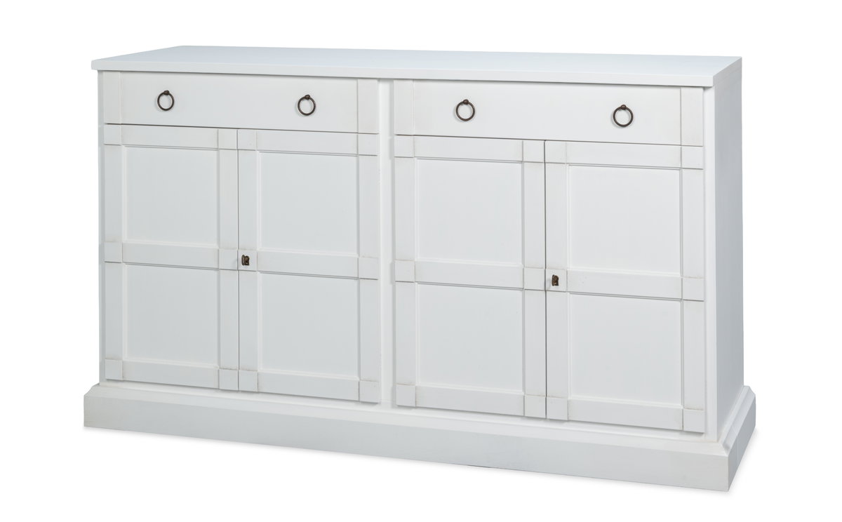 Center Media Base  Cortina White, by Sarreid, 1'8" length x 5'2" width x 3'1" height View 1