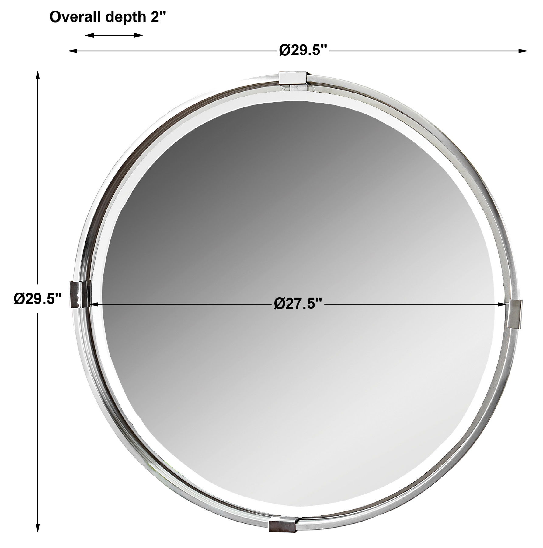 Tazlina Brushed Nickel Round Mirror, by Uttermost, 29.5" width x 29.5" height x 2" depth View 3