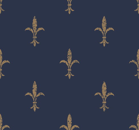 Fleur De Lis Navy & Gold Wallpaper