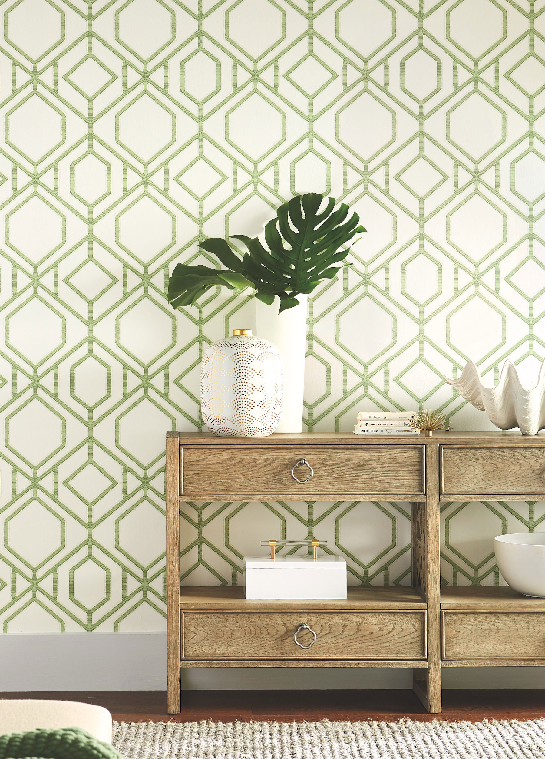 Sawgrass Trellis Green Wallpaper large image 