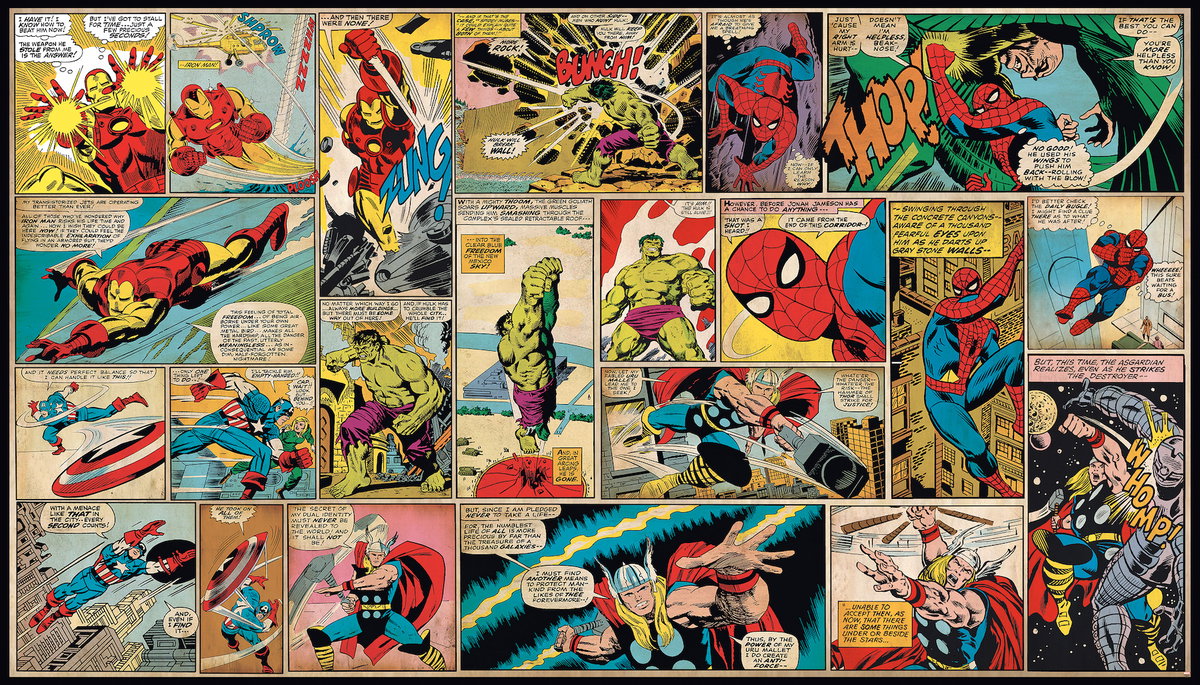 Marvel Comic Panel XL Chair Rail Wall Mural, Wallpaper by York Wall, 6' length x 1'6" width x 0.02" depth